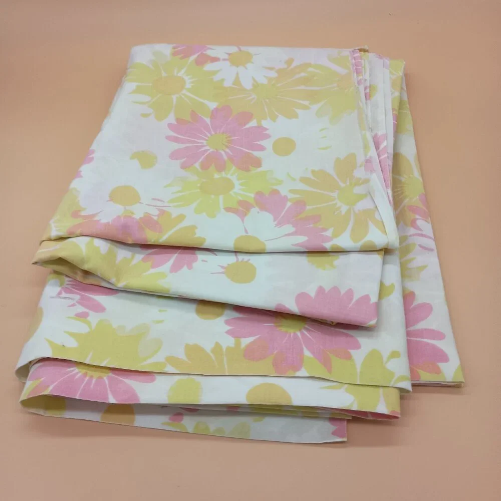 Vintage Pequot Easy Care Pink Daisy Twin Sheet Set 5 Pillowcases Groovy Mod READ